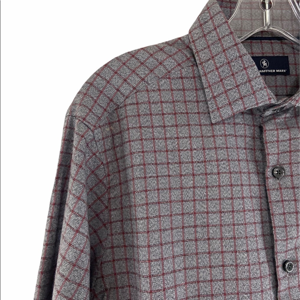 Hart Schaffner Button Down Checked Gray Red Long Sleeve Shirt Men Size Medium - Picture 3 of 10